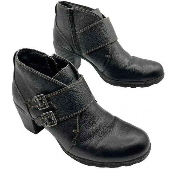 BOC Born Concept Womens10 Brown Pebbled Leather Double Buckle Heeled Zip Bootie - Picture 1 of 16